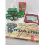 Various Vintage Games and Toys. Including Wildlife Boardgame and Petanque leisure boules set.