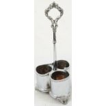 Glorious Vintage Silver Plate Wine Holder. Pedestal decorative feet and Handle. Wood Base. Good