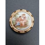 9k Yellow Gold Limoges Brooch. The Proposal. 25mm diameter. 3.73g total weight.