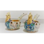 Pair of Russian silver enamel gem set bird kovsh Weight of pair 260 grams Height 7cm Length to