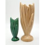 Little and Large Sylvac Vintage Vases. Small Green, pattern 2321 Hyacinth, 17cm. Large Beige,