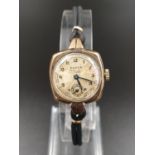 A VINTAGE LADIES 9K GOLD ROLEX WRIST WATCH , WORKS PERFECTLY BUT NEEDS A FACE CLEAN. 20mm