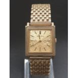 A BUECHE-GIROD 9K GOLD GENTLEMANS WRIST WATCH WITH SOLID GOLD STRAP AND VERY RARE GOLD FACE 24MM