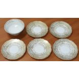 A Very Early Chamberlain Worcester Set of Five Plates and Separate Bowl. Gilded Decoration, in