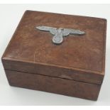 WW2 Period Walnut VENEER BOX adorned with a Waffen SS CAP EAGLE.