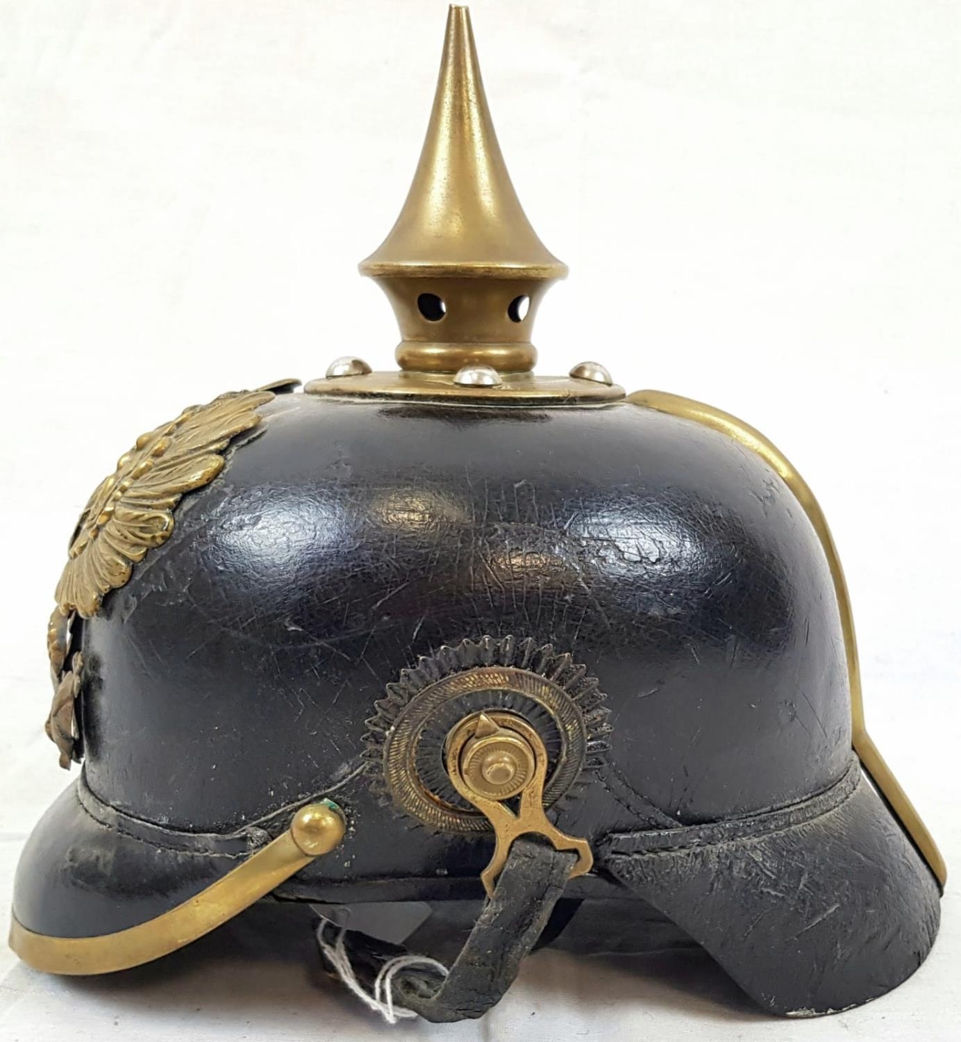 WW1 Imperial German landwehr Pickelhaube. Small field repair to the Wappen plate. Genuine honest - Image 3 of 6