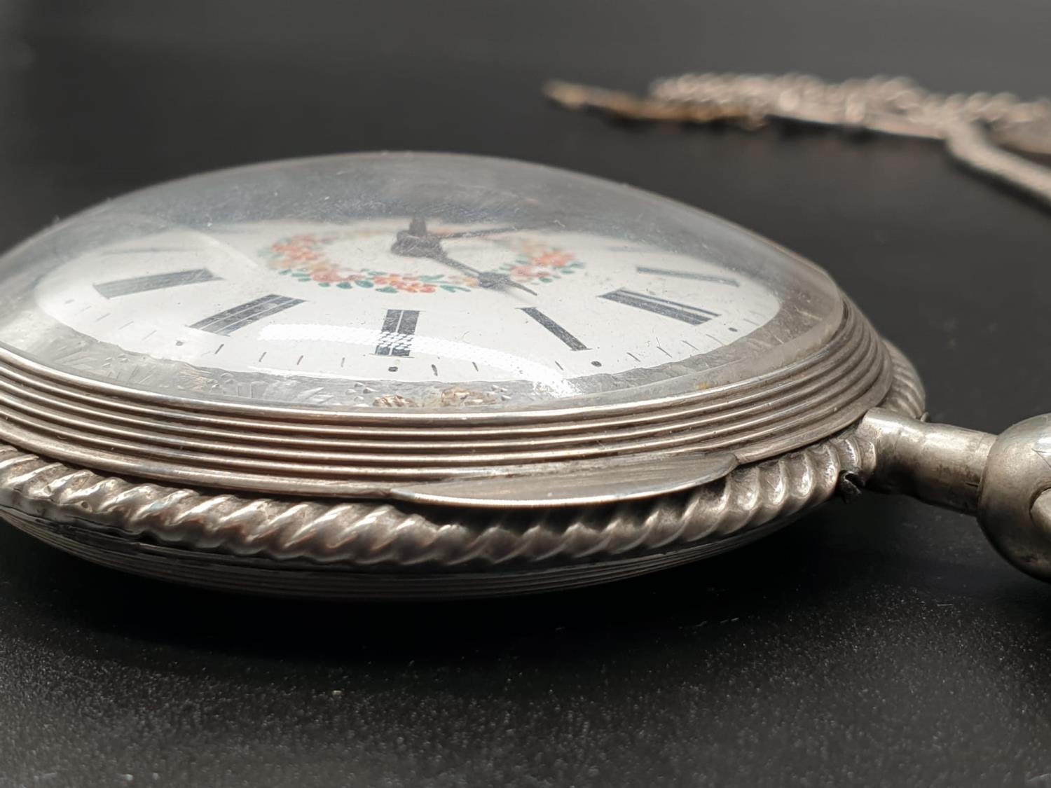 Brilliantly-Crafted Antique Chiming Silver Pocket Watch. Detailed engraving on rear case. White dial - Image 5 of 16