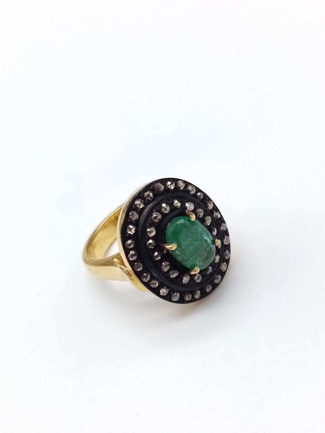 Gold Plated Emerald Ring in Silver with a 3ct Emerald and 0.90ct diamonds weight 13.9g and size P - Image 2 of 7