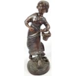 Vintage Bronze of A Young Lady with a Basket. 35cm tall.