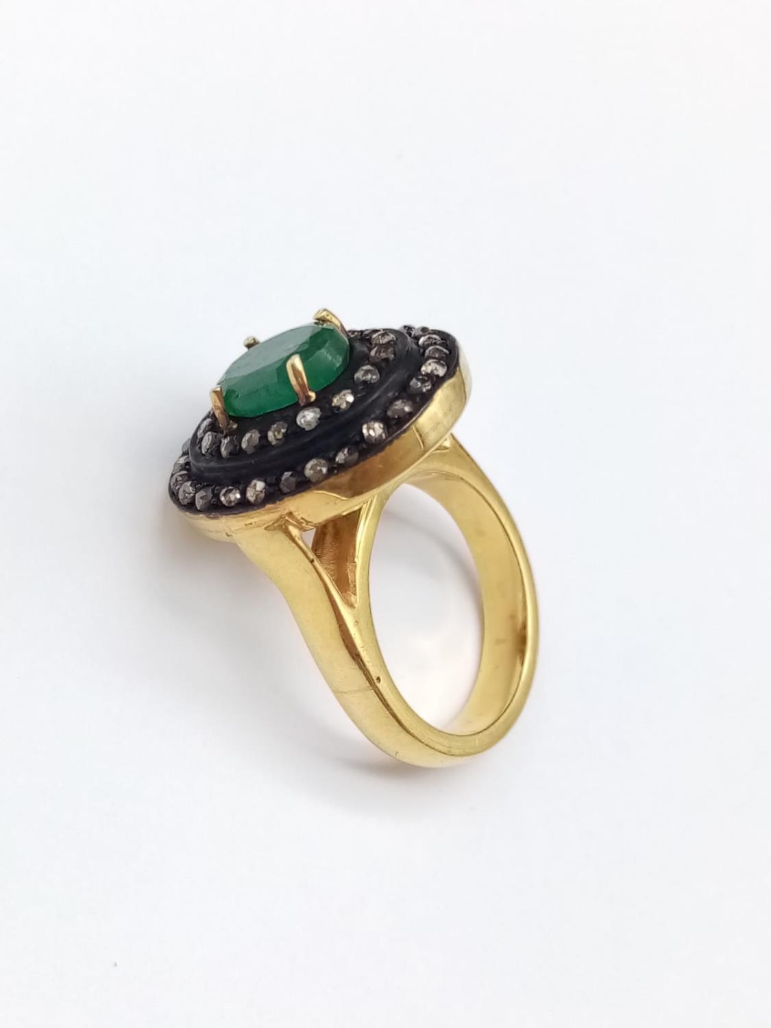 Gold Plated Emerald Ring in Silver with a 3ct Emerald and 0.90ct diamonds weight 13.9g and size P - Image 3 of 7