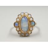 9K YELLOW GOLD VINTAGE OPAL CLUSTER RING WEIGHT 4.3G SIZE N