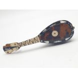 Victorian tortoise shell decorated on wood ornament in the form of musical instrument