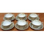 A Very Early Chamberlain Worcester Set of Six Tea Cups with Saucers. Gilded Decoration, in Good