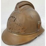 French Brass Fireman?s Helmet circa 1890?s. Needs a good polish.