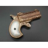 Double Barrelled Derringer Replica Gun - Circa 1860. Dry firing action with safety catch. As new.