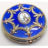 Antique style 14k Solid yellow Gold Enamel Diamond And Ruby Large Russian Portrait box, A stunning