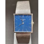 PATEK PHILIPPE 18CT WHITE GOLD GENTS DRESS WATCH WITH SOLID GOLD STRAP, SQUARE BLUE FACE AND