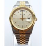 Vitorio Sardi Two-Tone Bracelet Men's Watch. Gold Plate Bezel and Face. As new, in box, but needs