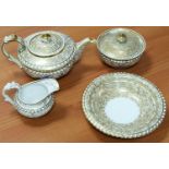 A Very Early Chamberlain Worcester Tea Set with Bonbon Dish. Gilded Decoration, in Good Condition.