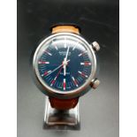 Rare Ingersoll Sealion Watch, with Alarm. Leather Strap, Black Dial. Good condition, in working