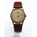 9k Yellow Gold Mappin (pre Mappin and Webb) Campaign Watch (1960). Leather strap, gold case. 40mm