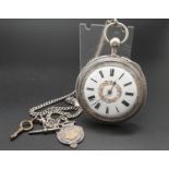 Brilliantly-Crafted Antique Chiming Silver Pocket Watch. Detailed engraving on rear case. White dial