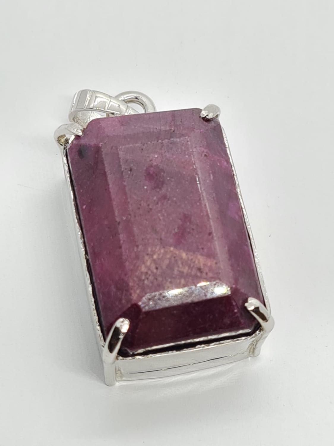 Massive Ruby Gemstone Pendant with a 100ct plus Ruby Stone in 925 Silver, weight 50g and size 5x3.