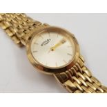 A Rotary Ladies Wristwatch. Gold plated case and strap, quartz movement, waterproof.