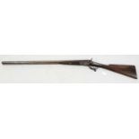 A DEACTIVATED DOUBLE BARRELLED SHOTGUN CIRCA 1860 FROM GRAHAMS OF INVERNESS . ONE HAMMER IN NEED
