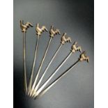 6x white metal sticks with rooster heads 8cm long approx