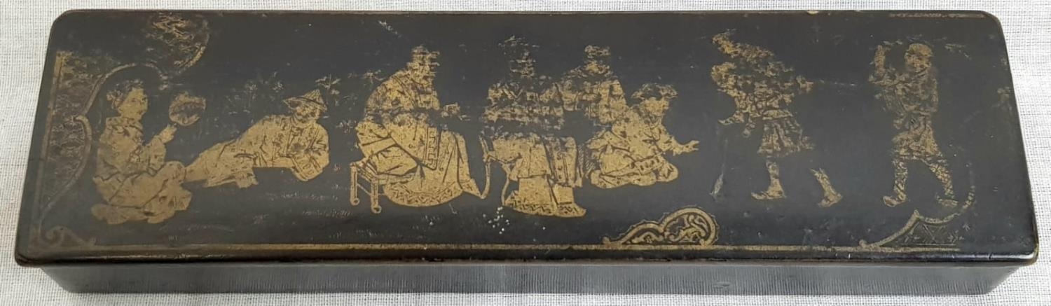 Antique Chinese Lacquered Pen Box. 6 x 20cm. - Image 2 of 3