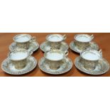 A Very Early Set of Chamberlain Worcester Six Tea Cups with Saucers. Gilded Decoration, in Good