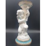 AN ANTIQUE 19TH CENTURY COPELAND MINTON TURQUOISE BLUE CORNACOPIA VASE/CENTRE PIECE A/F 31.5 CMS