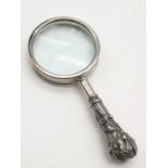Vintage E. Famin (signed) White Metal Magnifying Glass with Ornate Handle. 6cm diameter. 15cm