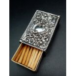 Antique Decorative Silver Matchbox Holder. Hallmarked for 1900. 9g weight.