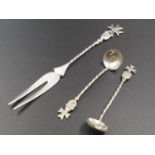 3 Miniature Pieces of Silver Maltese Cutlery. 2 Ladles and 1 Fork, all bearing the Maltese Cross