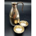 Early Solid Silver Japanese Signed Meije Saki Set. Jug and Two Cups. Jug height - 12.5cm. 116g