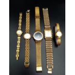 Selection of 5x fashion watches in yellow metal (AF)