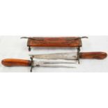 Vintage Hand Carved Indian Decorative Wooden Stand Sheathed Carving Knife and Fork Set. 44cm long.