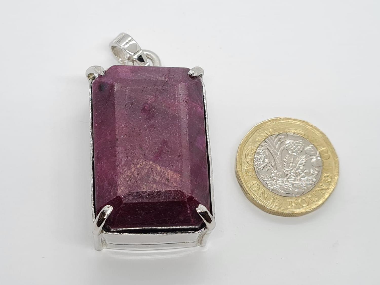 Massive Ruby Gemstone Pendant with a 100ct plus Ruby Stone in 925 Silver, weight 50g and size 5x3. - Image 6 of 6