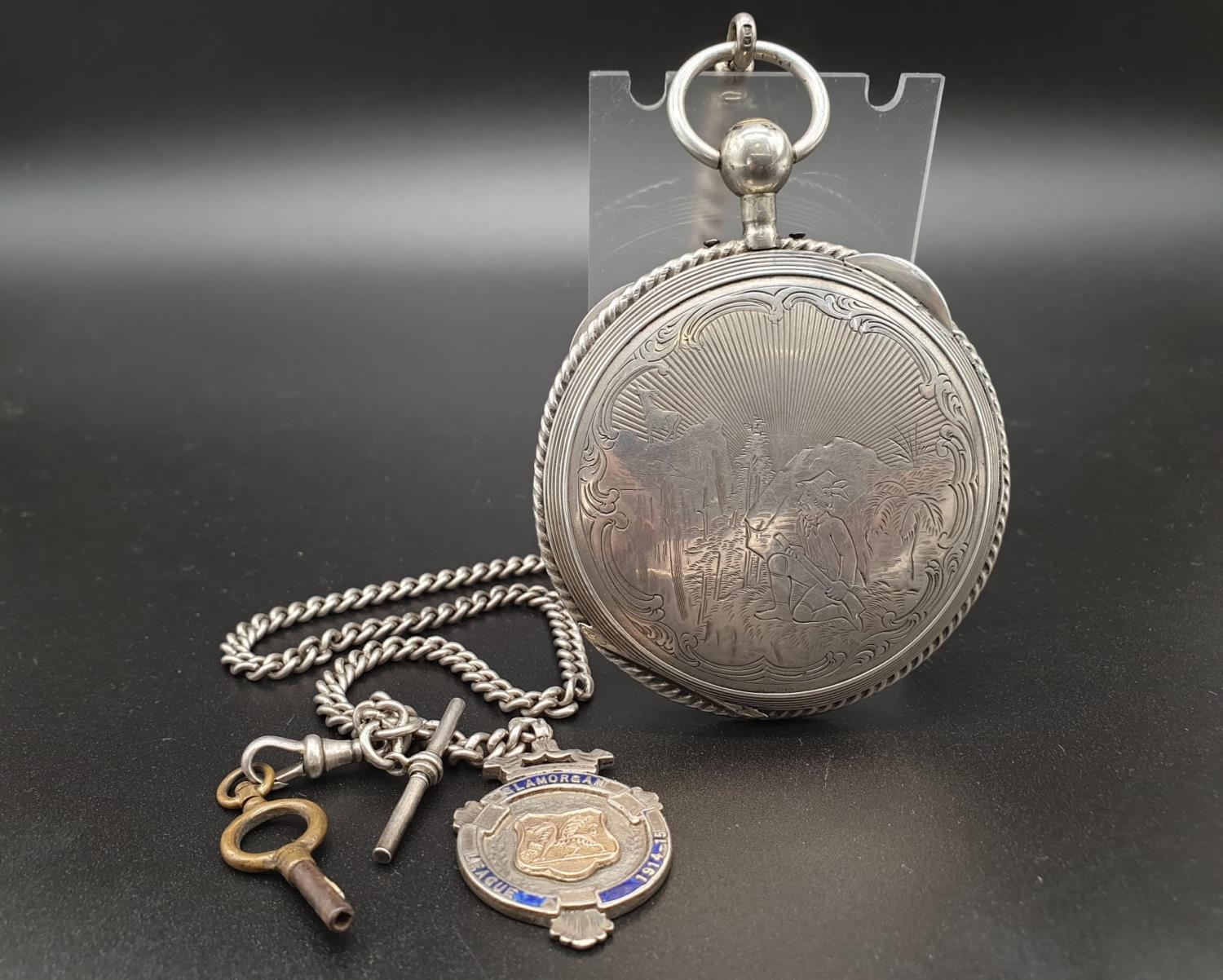 Brilliantly-Crafted Antique Chiming Silver Pocket Watch. Detailed engraving on rear case. White dial - Image 3 of 16