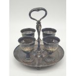 Charming Vintage Pewter Boiled Egg Serving Tray. Four Egg Cup Holders on a Circular Stand with