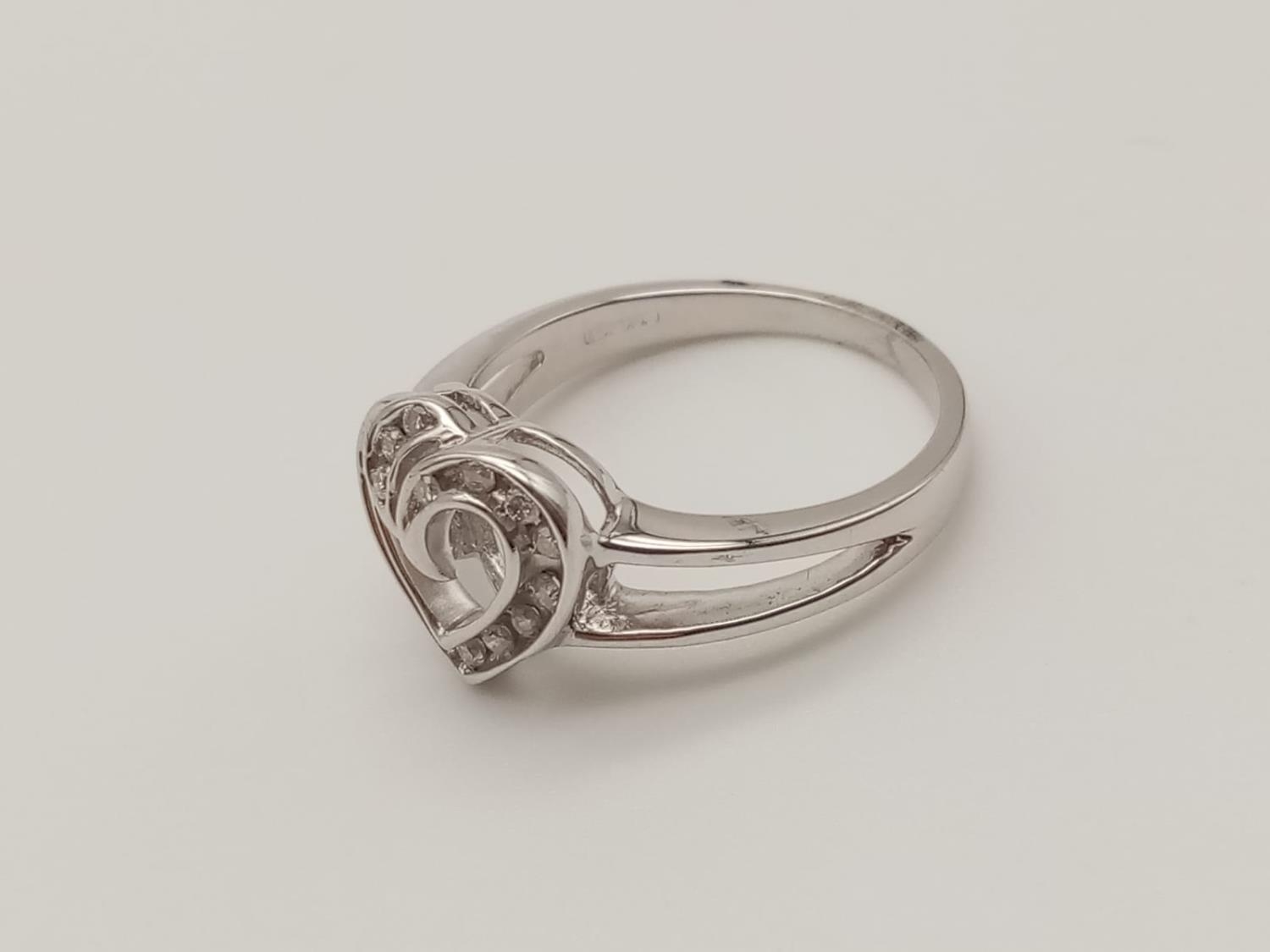 9k White gold DIAMOND SET HEART RING, weight 3.7g and approx 0.25ct diamonds, size O - Image 2 of 6