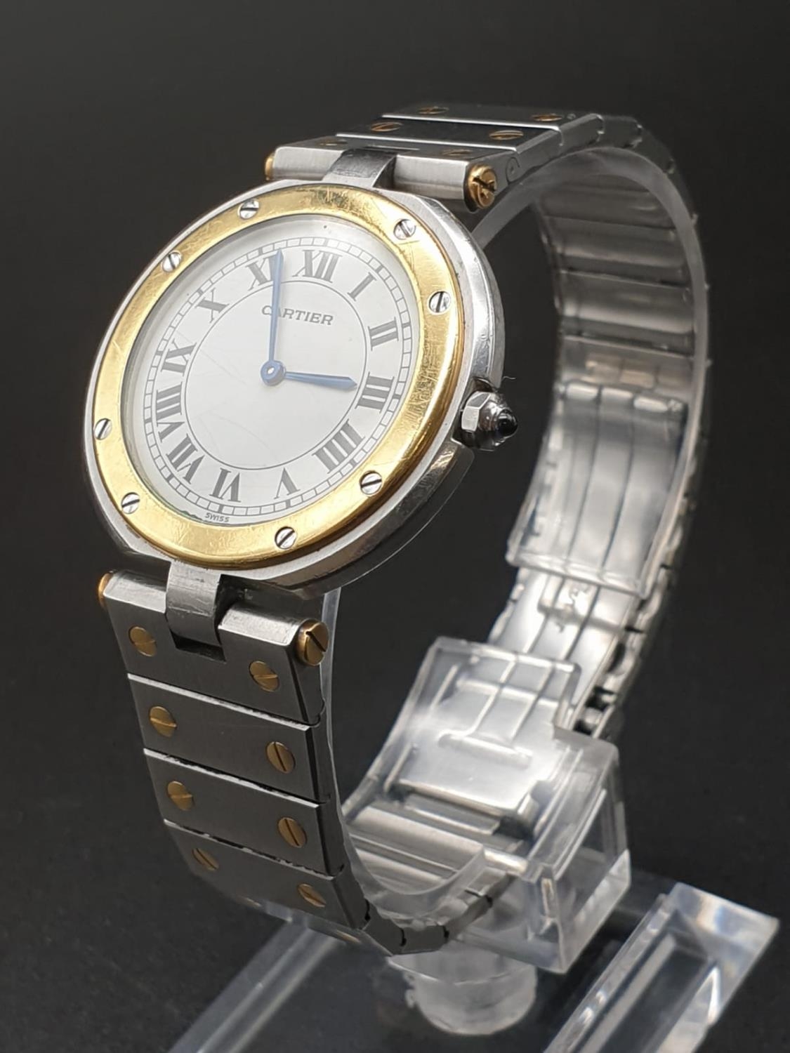 CARTIER QUARTZ WATCH IN BI-METAL (A FEW SMALL HAIRLINE CRACKS ON FACE) 32MM - Image 3 of 12