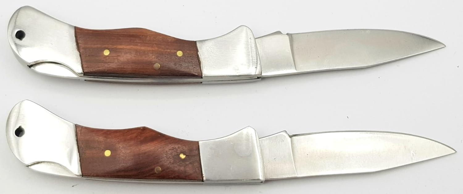 Two quality hardwood handled lock knives. 12 cm in length. - Image 2 of 3