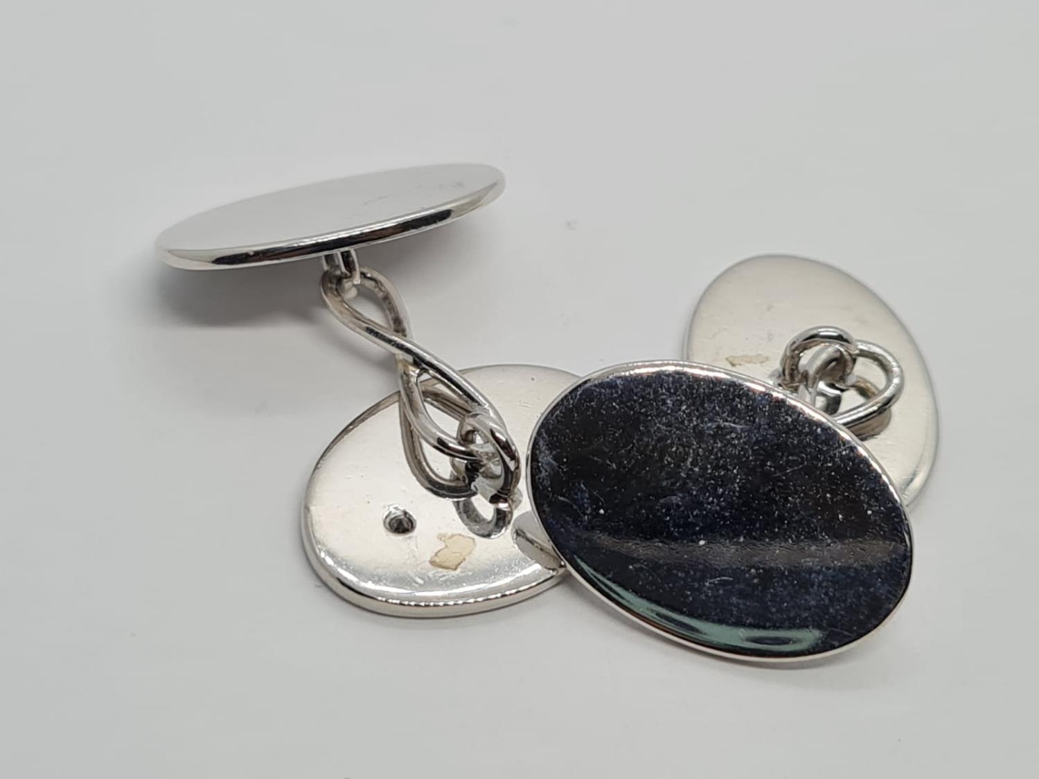 a pair of 18k white gold cuff links with a set diamond . 15.7gms - Image 4 of 9