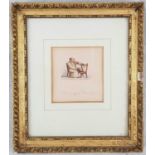 Antique Satirical Small Painting/Illustration Entitled: Chairing a Member. In Frame - 17 x 20cm