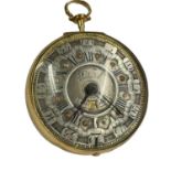 Antique large c1700s Champlevé calendar Verge Fusee pocket watch working but sold with no guaranteed