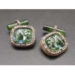 Russian 14k gold and diamond nephrite jade elephant cufflinks . 15.1gms