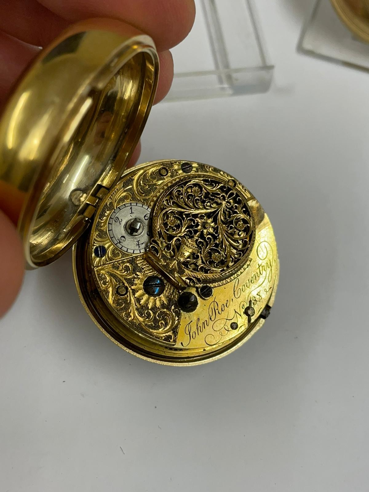 Antique gilt silver verge fusee pocket watch x2 AF no keys x1 ticks of shaken - Image 3 of 5